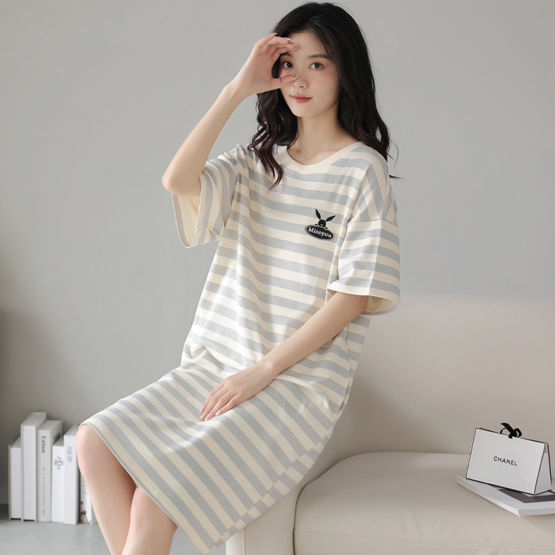 OE525: váy ngủ mới cho nữ SPNN mùa hè cotton ngắn tay