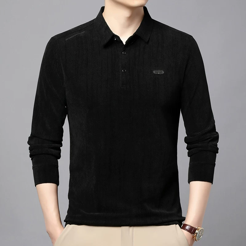OH187: Áo thun dài tay nam Thu/Đông áo polo cao cấp màu trơn dành cho người trung niên