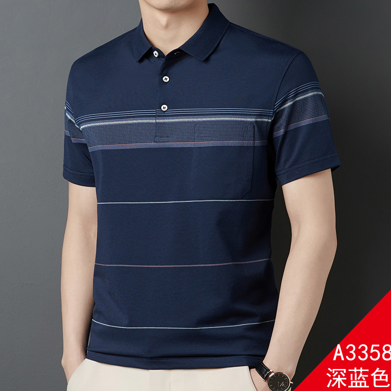 OE757: Áo thun nam cao cấp tay ngắn mùa hè cho bố trung niên cổ trắng có túi áo thun POLO cotton mercerized