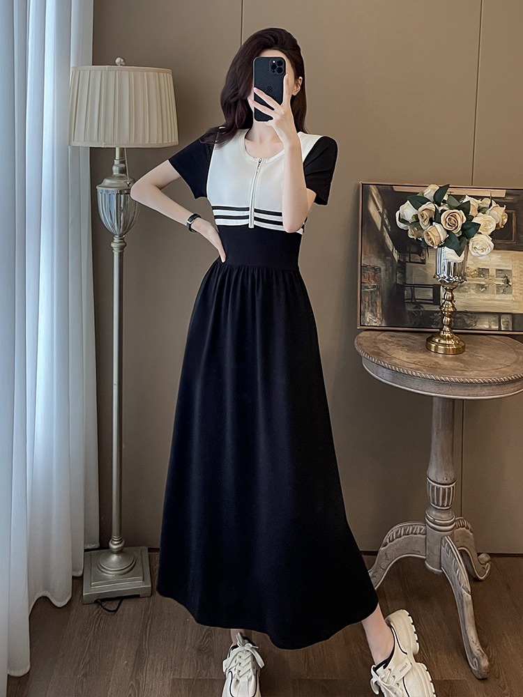 OD786: đầm cao cấp cổ tròn tay ngắn váy dài
