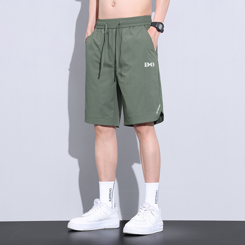 OE851: Quần short vải lụa lạnh nam mùa hè quần ống đứng mỏng rộng rãi nam quần thể thao