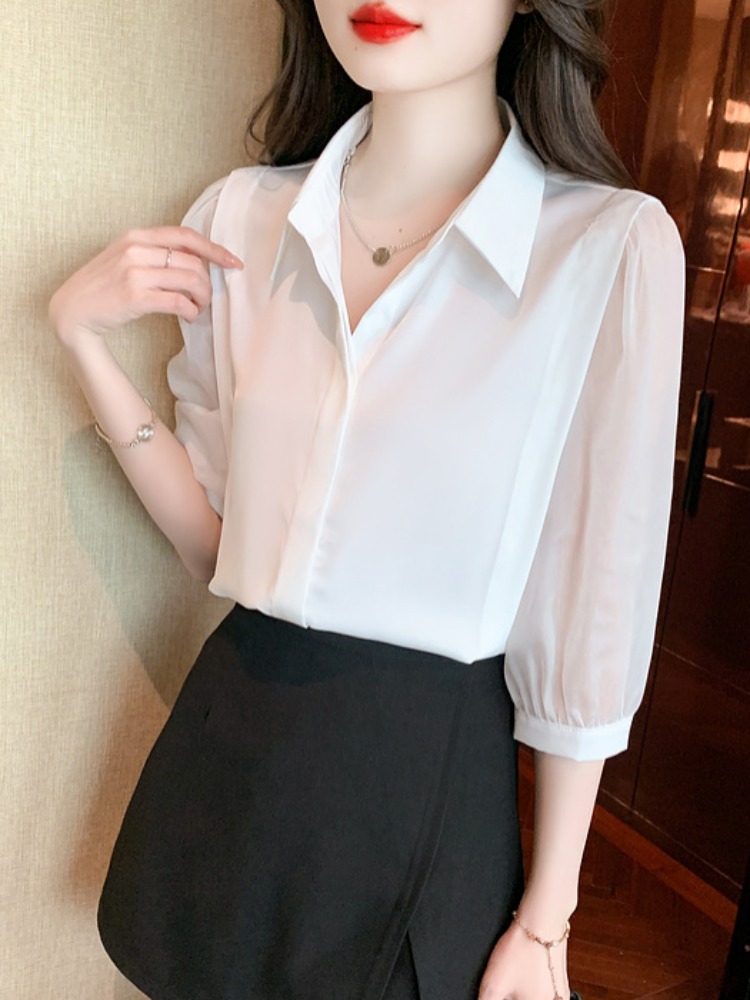 Mã B790: Áo sơ mi nữ voan cổ polo thời trang mùa hè