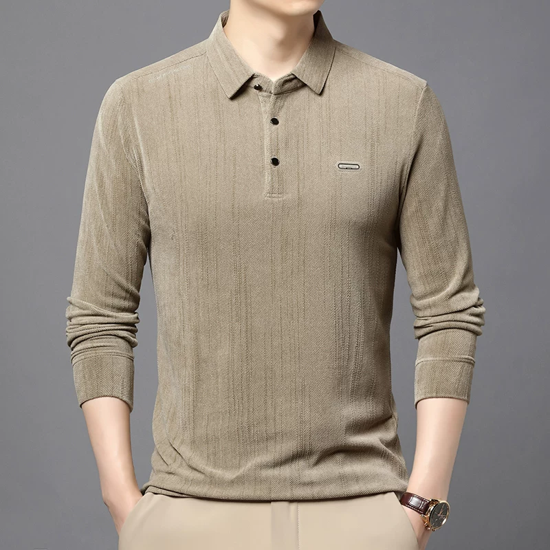 OH187: Áo thun dài tay nam Thu/Đông áo polo cao cấp màu trơn dành cho người trung niên