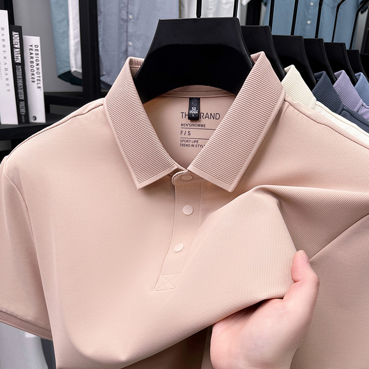 OE755: Áo thun nam cao cấp tay ngắn có ve áo thun co giãn mát mẻ cho người trung niên có viền xẻ Áo thun Polo nam cao cấp