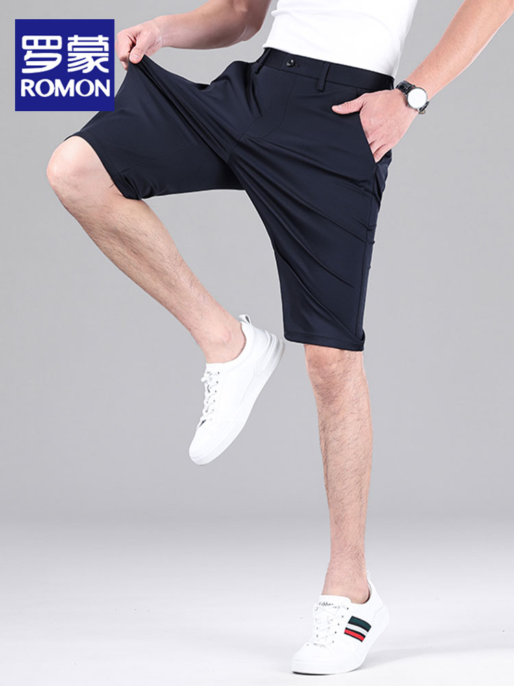 OE693: Quần âu lụa băng đen Romon quần short nam cao cấp