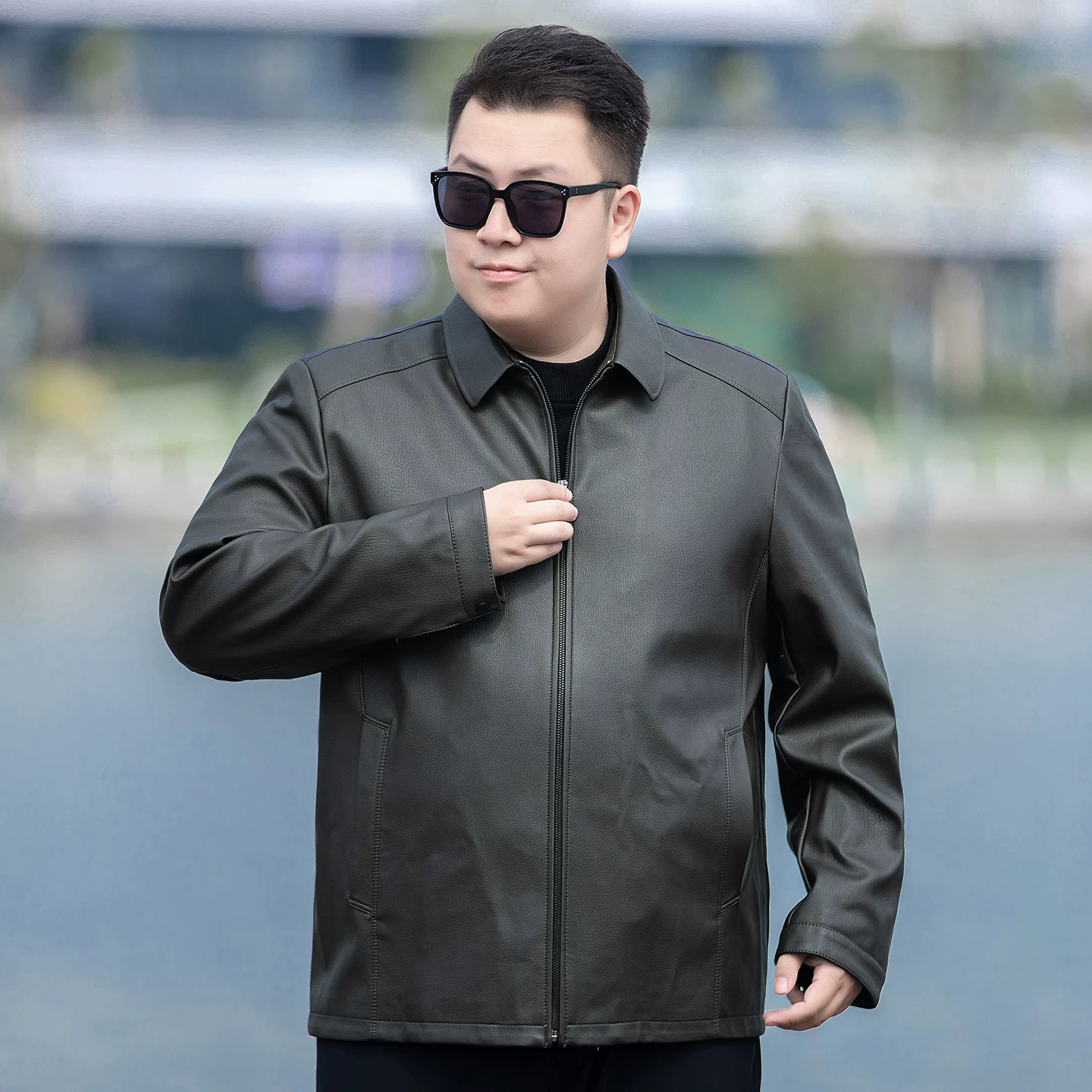 OH141: Áo khoác da đen dành cho nam, cỡ lớn