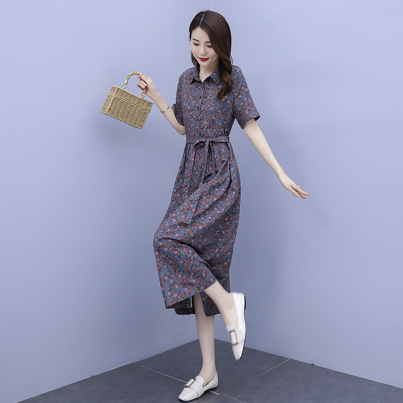 OD790: Váy trung niên cotton hoa váy dài quá gối thời trang giảm tuổi tác