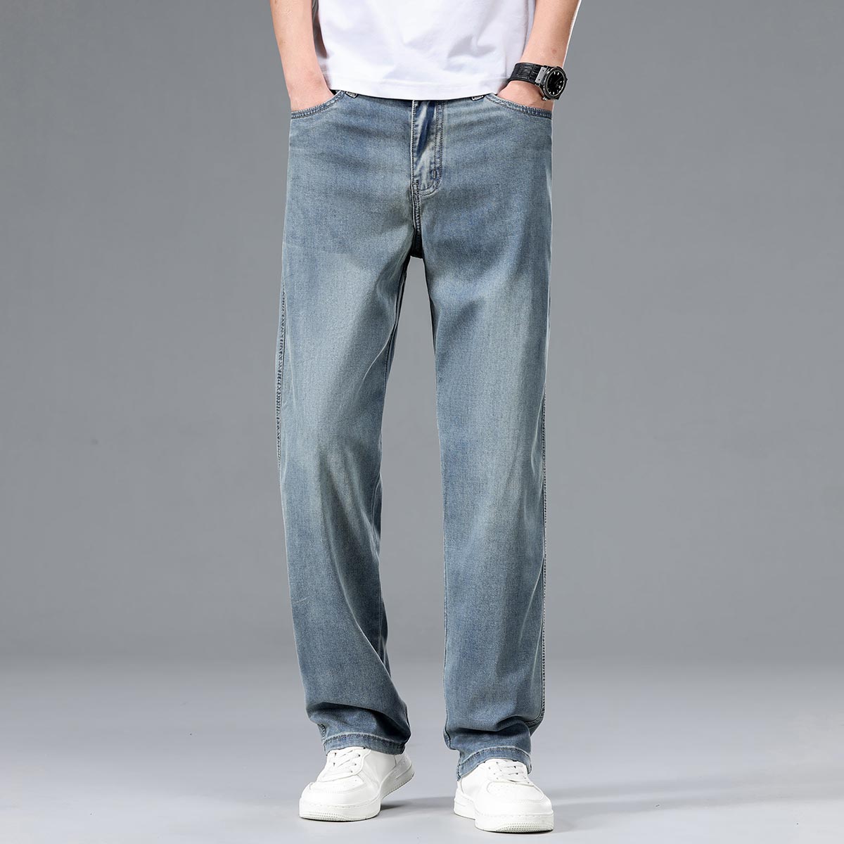 OE742: Quần Jeans Lụa Băng Cho nam cao cấp Quần Ống Rộng Thẳng
