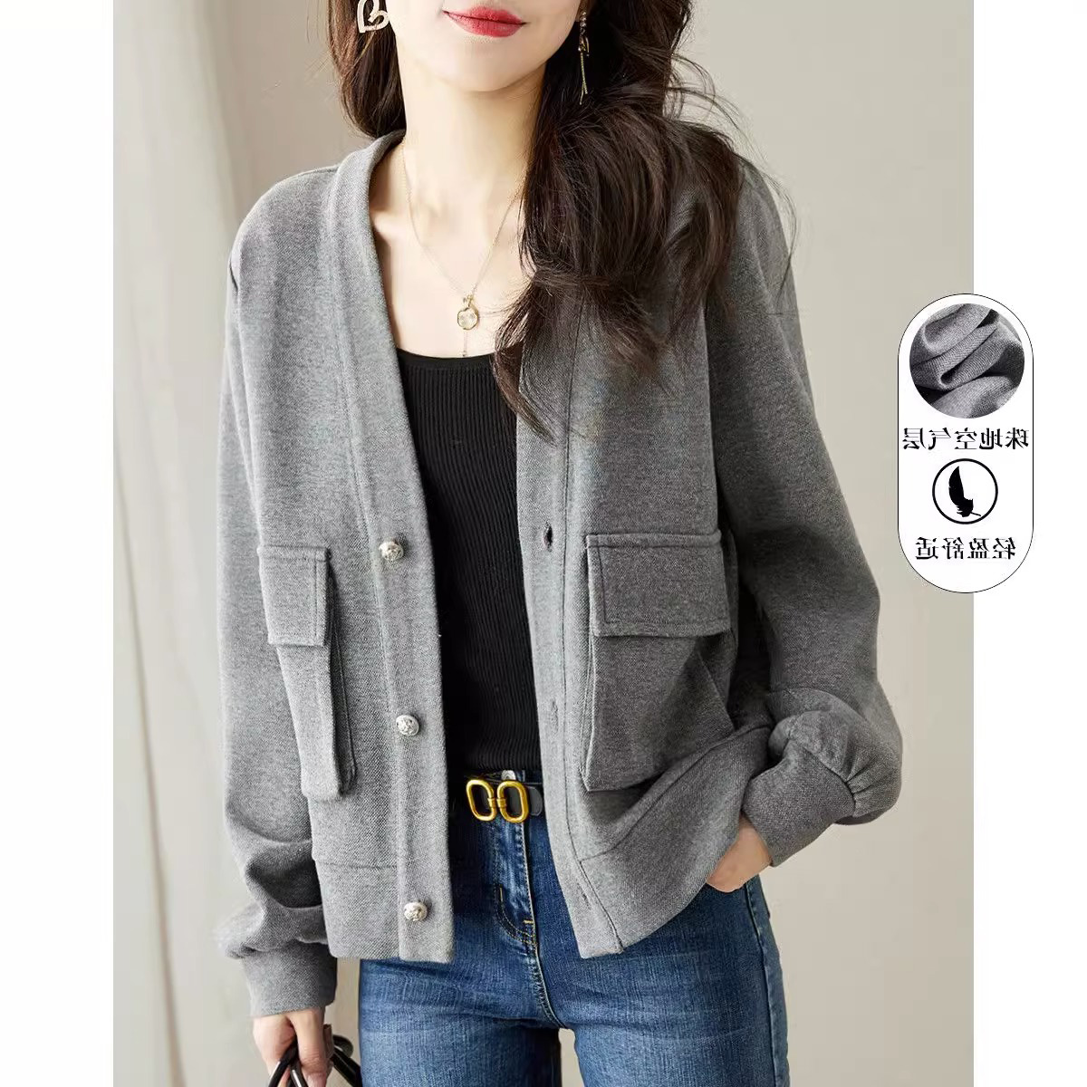 OD543: áo cardigan màu xám áo khoác ngắn cho nữ