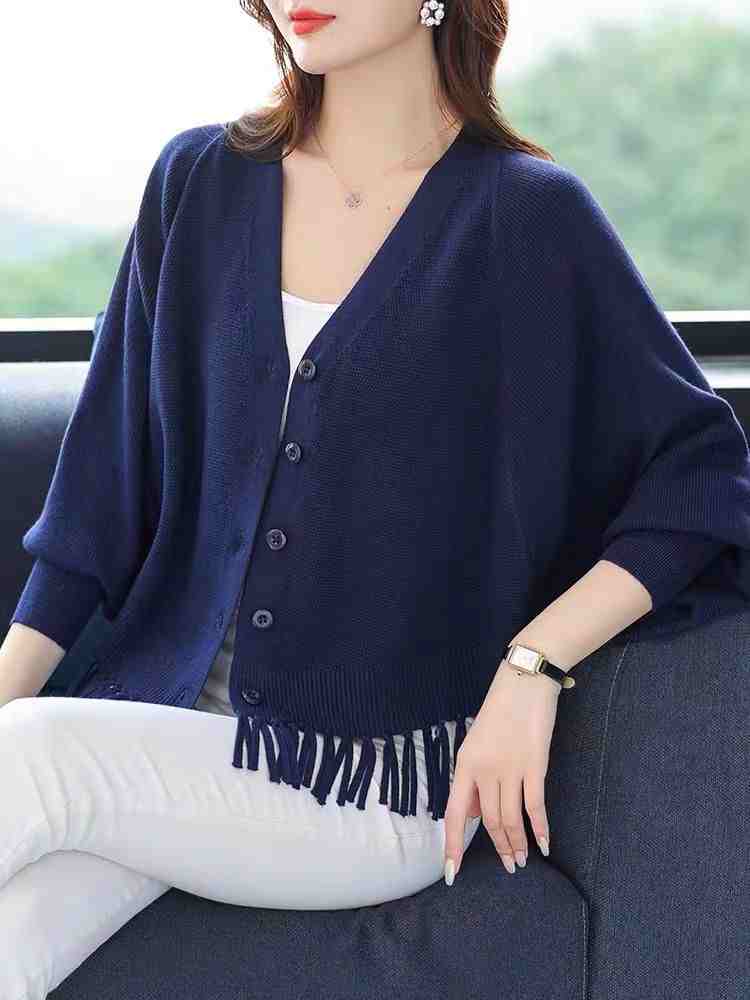 OC252: Áo khoác cardigan nữ dệt kim cổ tròn nữ thanh lịch