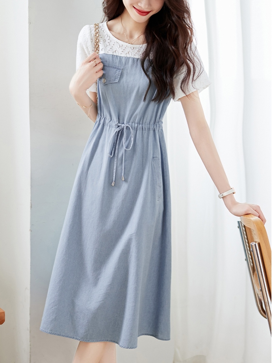 OD057: đầm phối dây buộc eo dáng xòe nhẹ