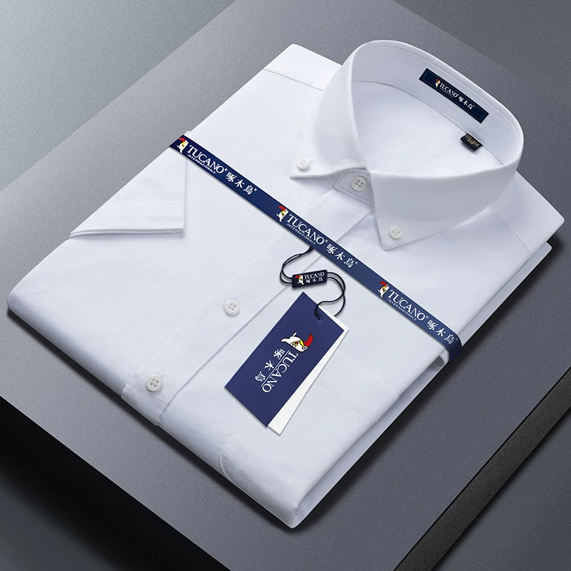 OH007: Áo sơ mi nam tay ngắn màu trắng chất liệu vải Oxford cotton nguyên chất