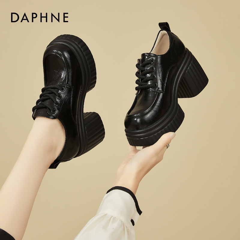 OE722: Giày da nhỏ Daphne cho nữ giày lười mới phong cách Anh đế dày giày đơn tăng chiều cao 10CM
