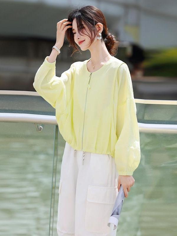 OE919: Áo khoác nữ mỏng cổ tròn phong cách