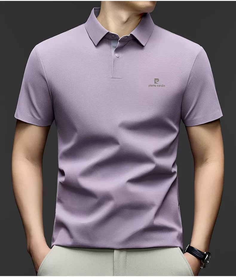 OE968: Áo Polo ngắn tay bằng lụa tơ tằm tơ tằm Pierre Cardin, thoáng khí