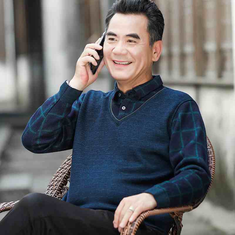 OC435: áo len nam trung niên có cổ