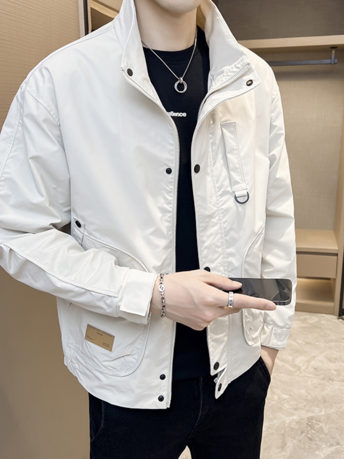 Mã B102: Áo Khoác Ngắn Slim Fit Cổ Đứng