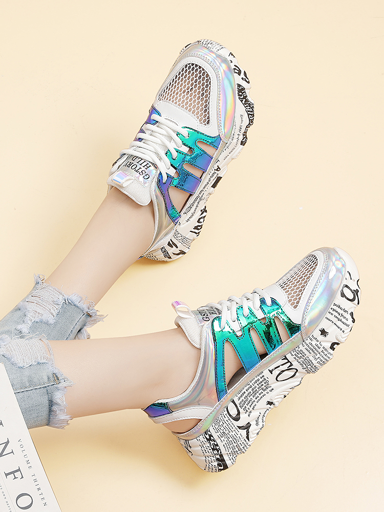 OE720: Giày sandal da thật baotou daddy cho nữ giày thể thao thông thường lưới thoáng khí mới