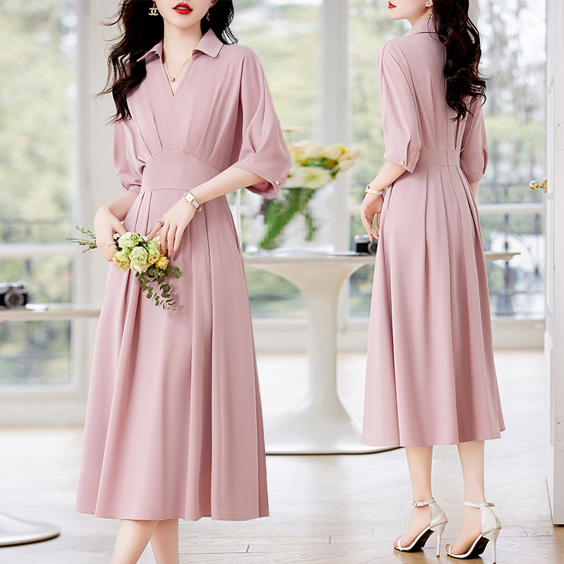 Mã B970: Đầm váy sơ mi nữ dáng dài chiết eo thanh lịch pc Hàn