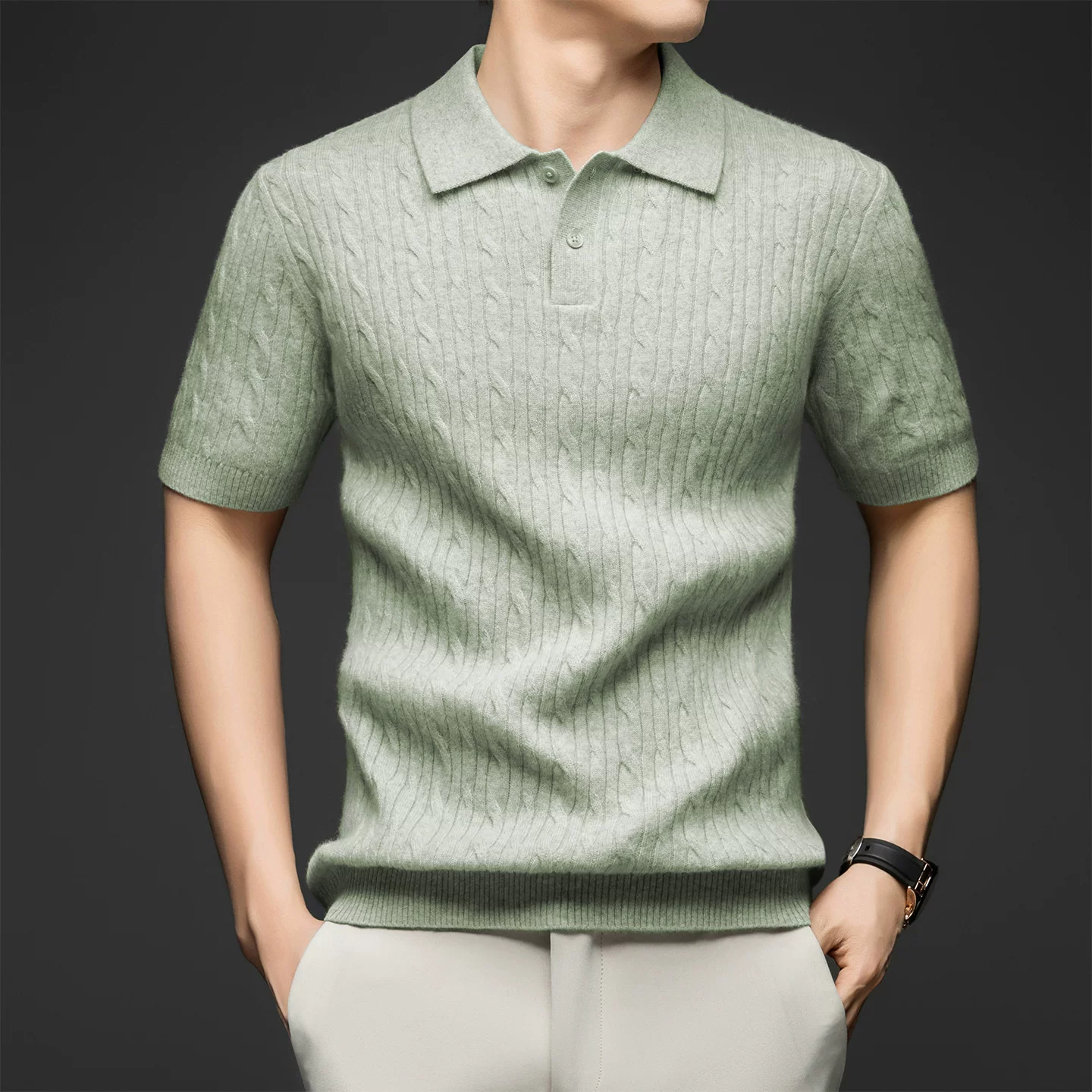 OH190: Áo len cashmere tay ngắn Lao Qian Feng dành cho nam