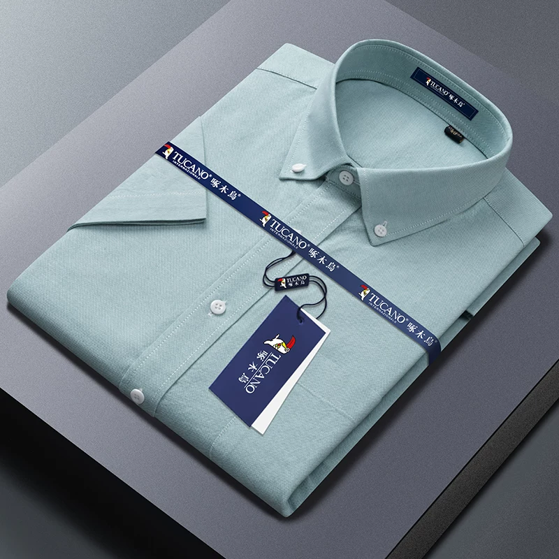 OH007: Áo sơ mi nam tay ngắn màu trắng chất liệu vải Oxford cotton nguyên chất