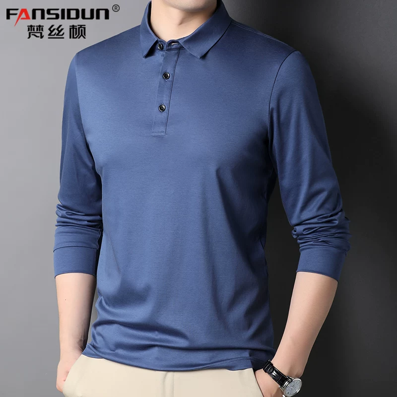 OH143: Áo thun dài tay nam bằng cotton nguyên chất, áo polo trắng