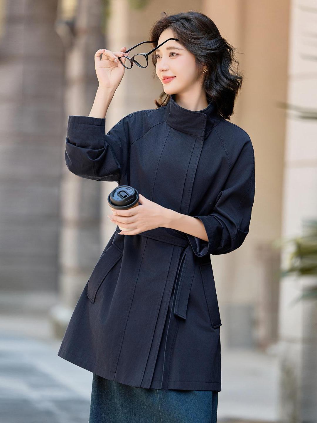 OE921: Áo khoác gió cổ đứng phong cách Anh quốc đơn giản đẹp