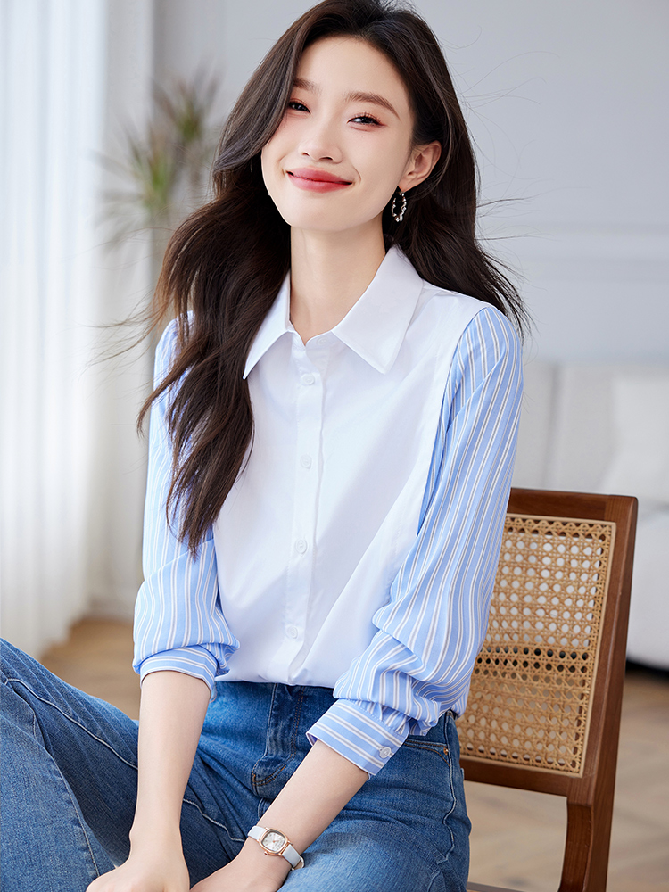 OE393: áo sơ mi voan sọc nữ