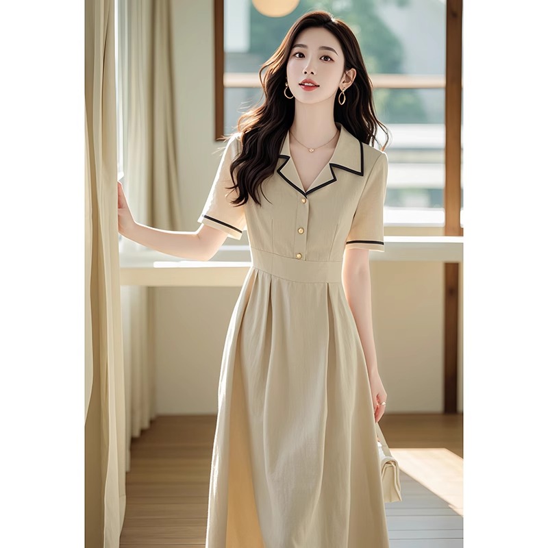 OD764: váy sơ mi eo hoa mai thiết kế niche