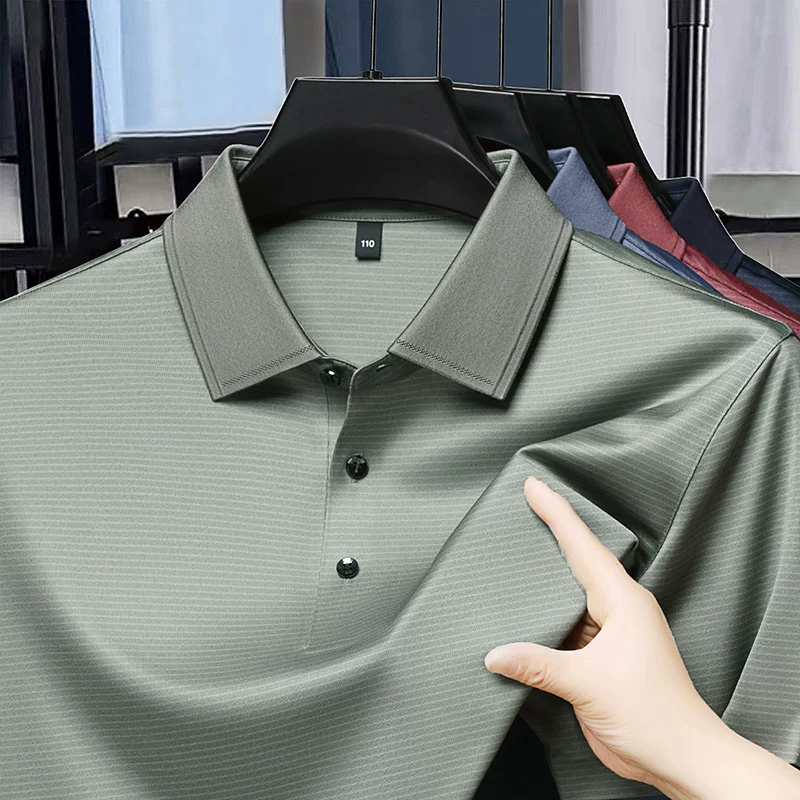 OE974: Áo polo nam cao cấp mùa hè với cổ áo bằng lụa tơ tằm