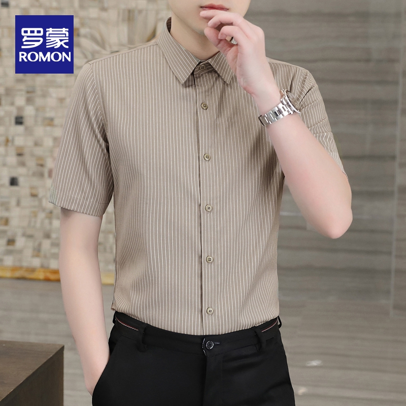Mã C055: Áo Sơ Mi Nam Tay Ngắn Romon Sắt Sọc