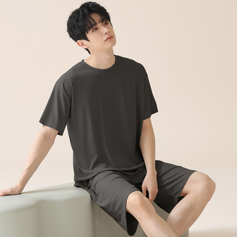OE488: Bộ đồ ngủ nam SPNN mùa hè thanh niên trung niên modal cotton quần short tay ngắn lụa băng