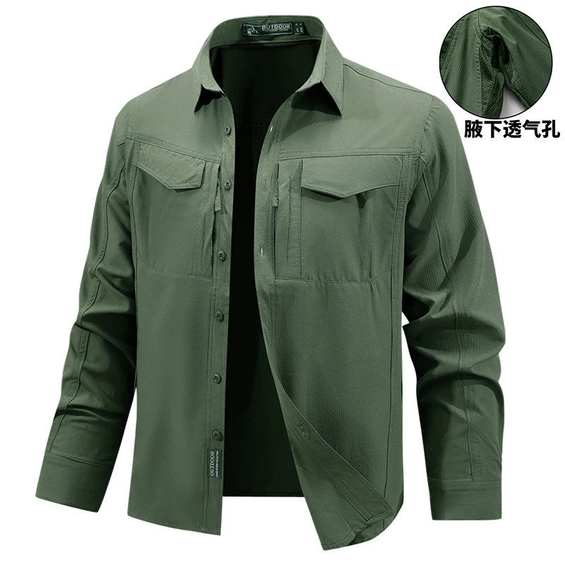 OH160: Áo sơ mi công sở dài tay nam, nhanh khô, thoáng khí, nhiều túi, dáng rộng, cỡ lớn