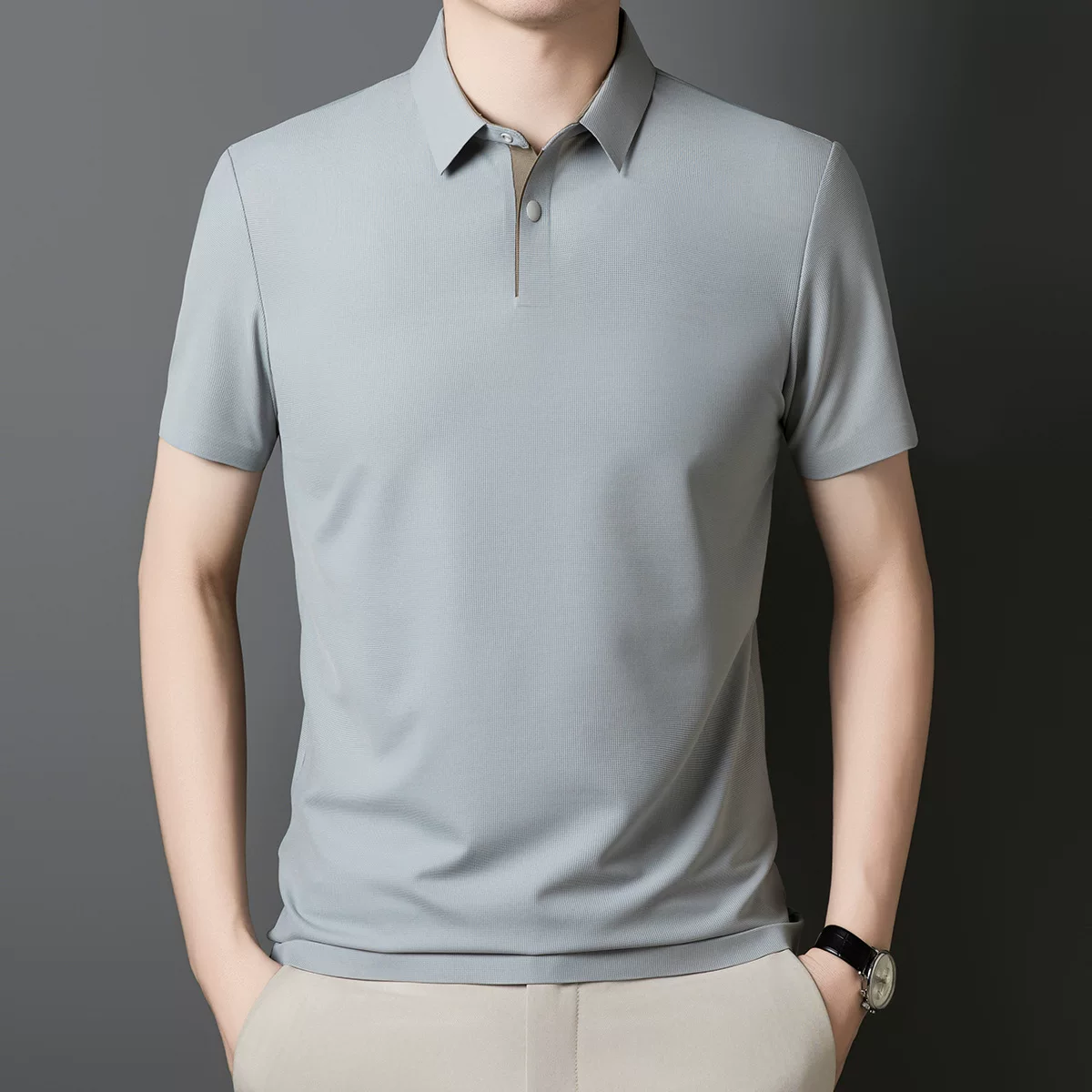 OE966: Áo thun nam ngắn tay cao cấp Pierre Cardin bằng lụa