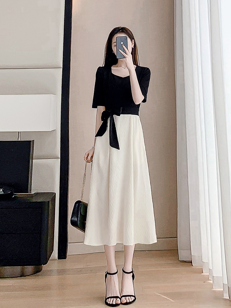 OD226: đầm dáng dài đen trắng thiết kế kiểu Pháp