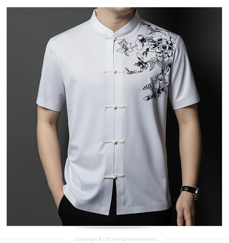 OD334: Áo sơ mi nam ngắn tay lụa mỏng cổ đứng in hình