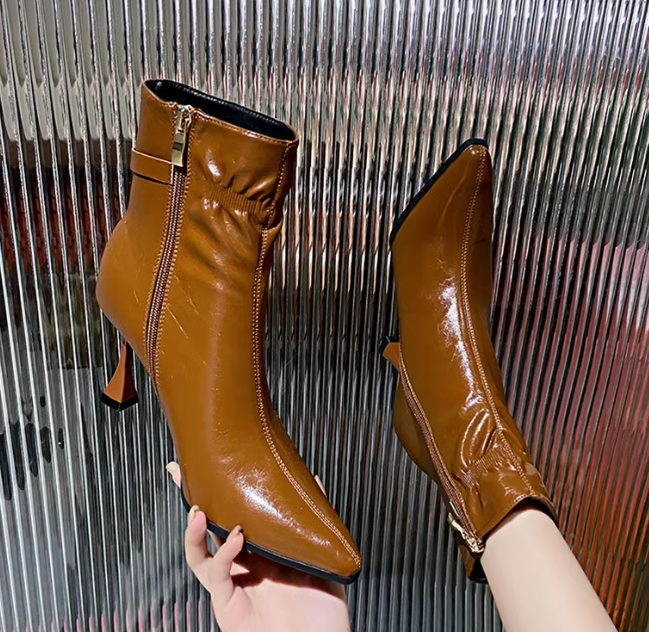 C230: Giày bốt boot cổ ngắn mũi nhọn nữ cao cấp mùa thu đông