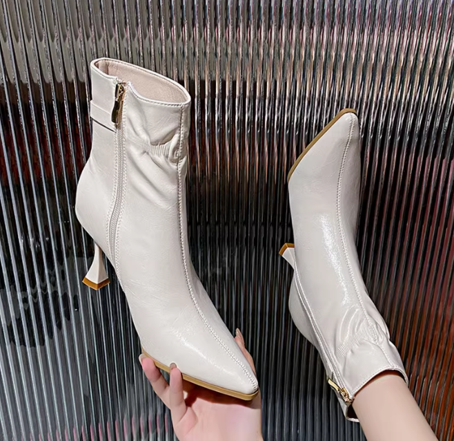 C230: Giày bốt boot cổ ngắn mũi nhọn nữ cao cấp mùa thu đông