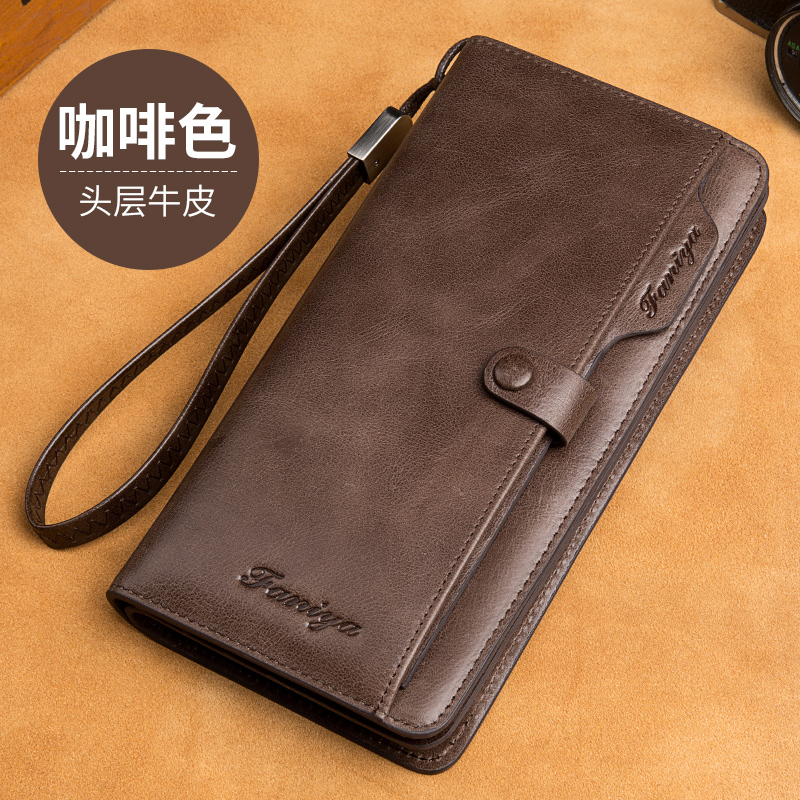 OE501: Ví nam SPNN dài khóa kéo bằng da thật đa chức năng da bò túi xách ví nam SPNN