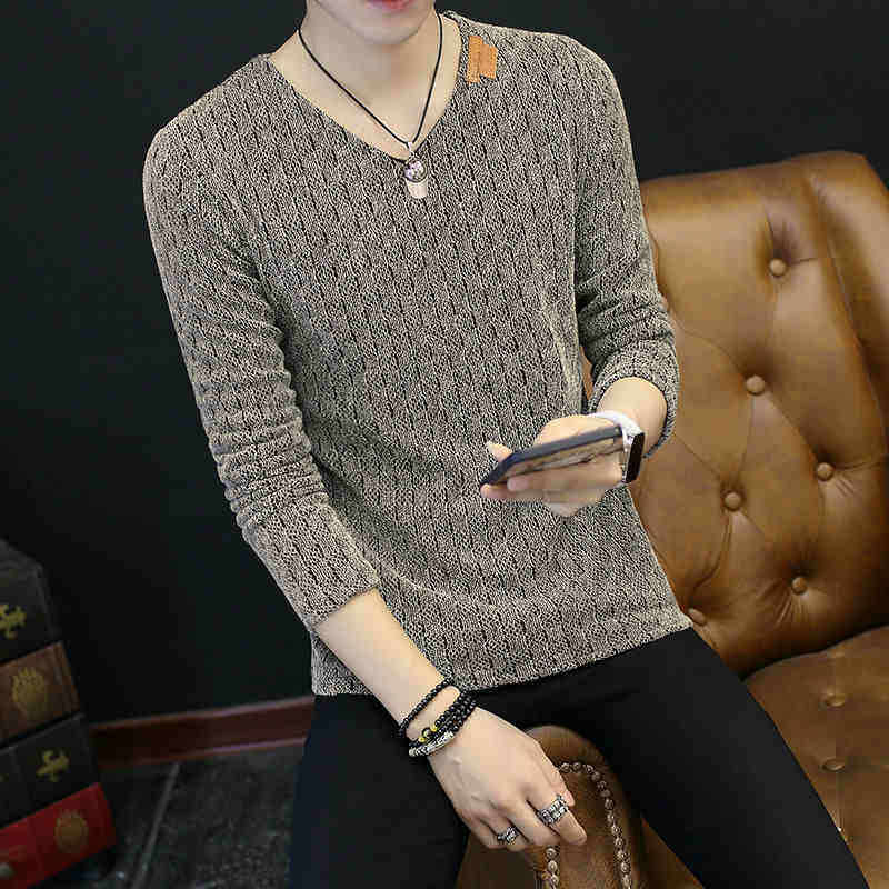 OC730: áo thun nam dài tay cổ tim