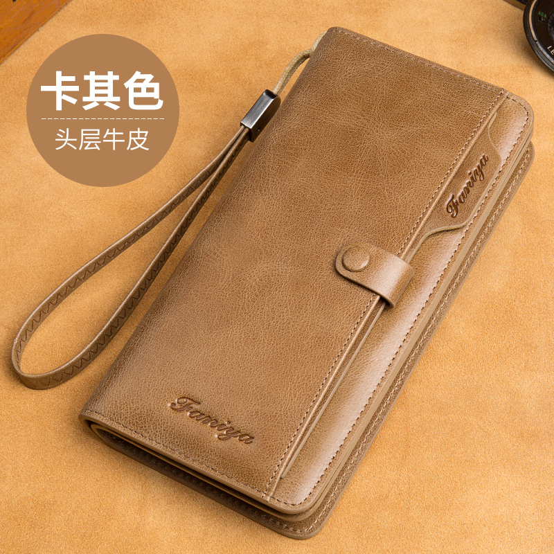 OE501: Ví nam SPNN dài khóa kéo bằng da thật đa chức năng da bò túi xách ví nam SPNN