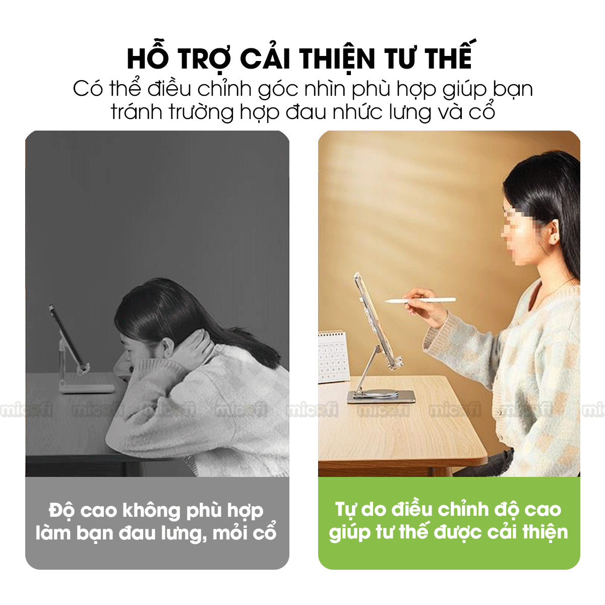 Giá Đỡ Ipad Micofi, Kê Điện Thoại, Giá Đỡ Máy Tính Bảng Xoay 360 Độ, Kệ Ipad Tản Nhiệt Tablet Acrylic Kim Loại