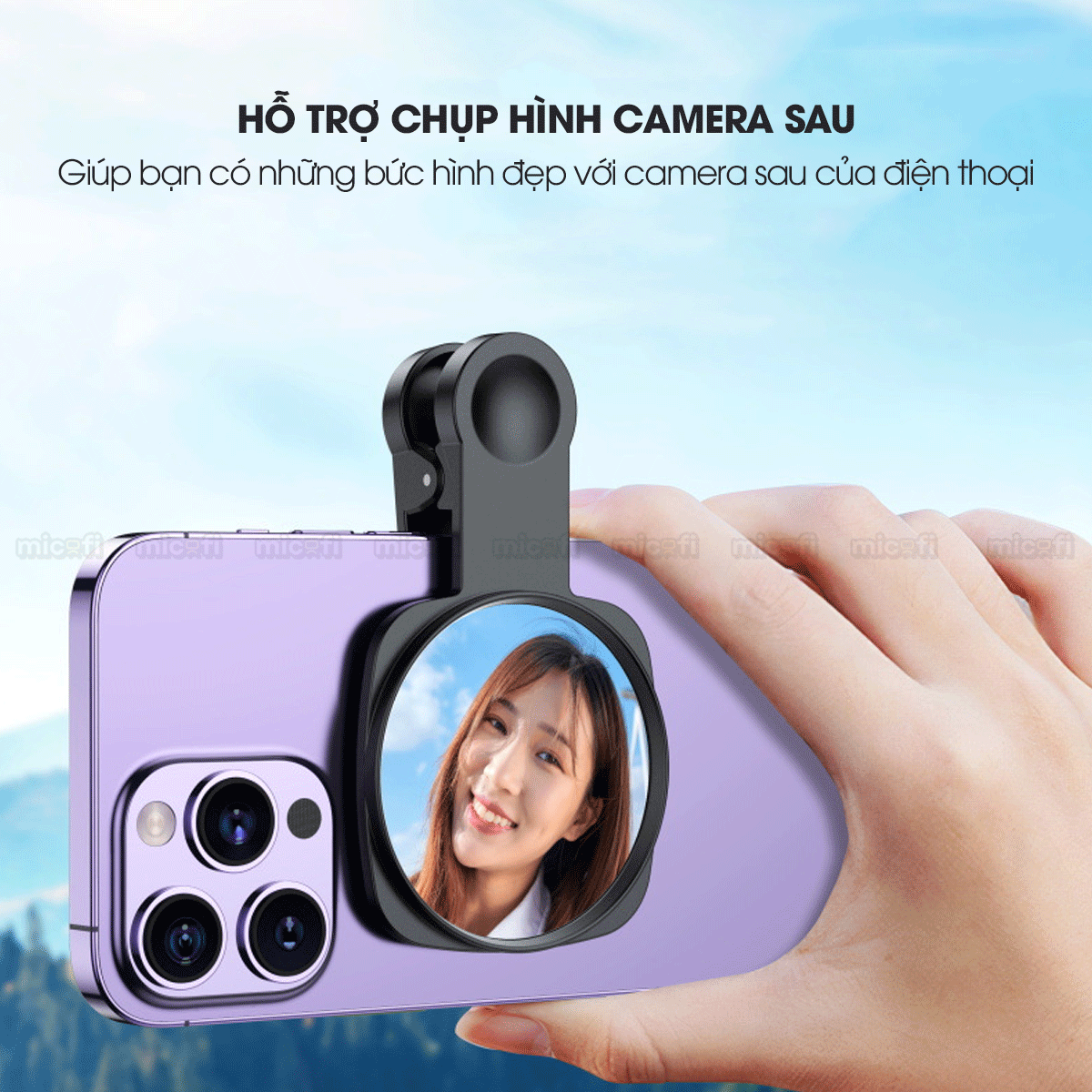Gương Chụp Ảnh Phản Chiếu Micofi Kẹp Điện Thoại, Gương Chụp Ảnh Gắn Dán Điện Thoại Selfie, Chụp Hình Hỗ Trợ Camera Sau