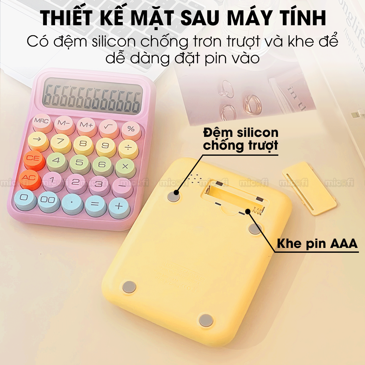 Máy Tính Cầm Tay Micofi Phím Cơ, Máy Tính Cầm Tay Mini Màu Pastel Cute Bấm Tay Điện Tử Bỏ Túi 12 Số Tính Toán Tặng Pin