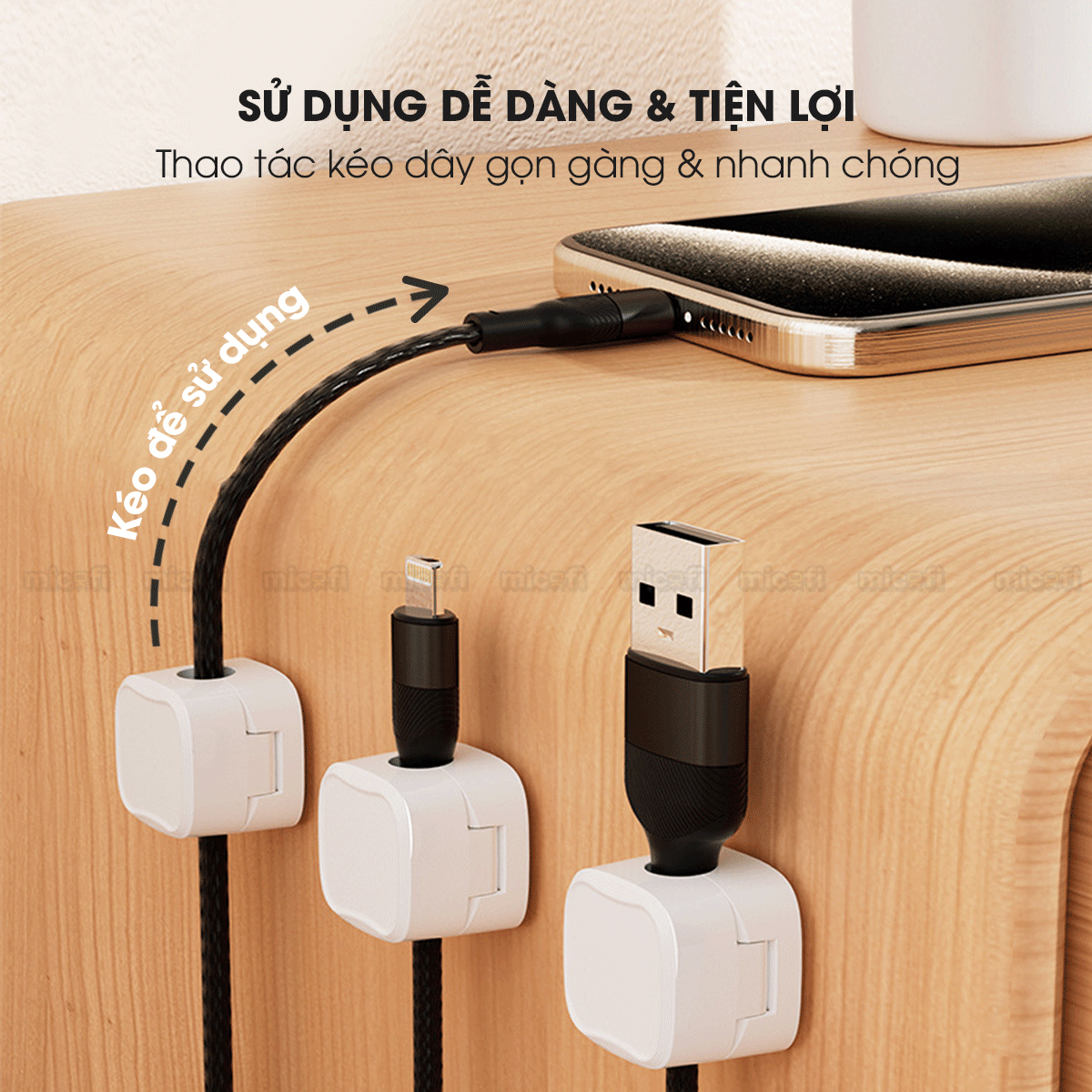 Kẹp Dây Điện Micofi, Khoá Treo Dây Sạc Điện Thoại Dán Tường, Cố Định Giữ Bảo Vệ Từ Tính Quản Lý Cáp Sạc Gọn Gàng Để Bàn