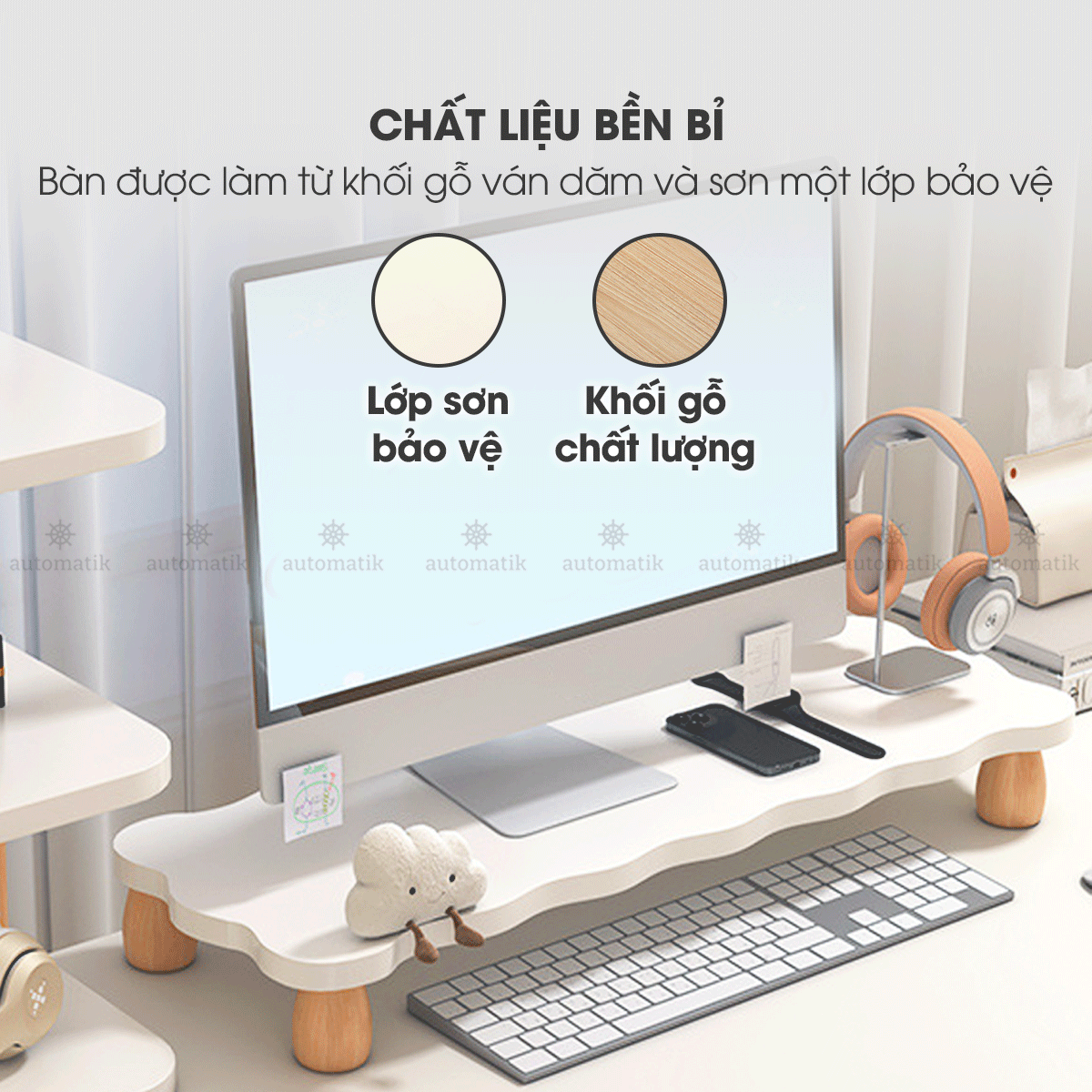 Kệ Màn Hình Micofi, Bàn Để Máy Vi Tính Kê Màn Hình PC Bằng Gỗ Decor, Bàn Kê Laptop Nâng Máy Tính Giá Đỡ Kệ Trắng 60 Cm