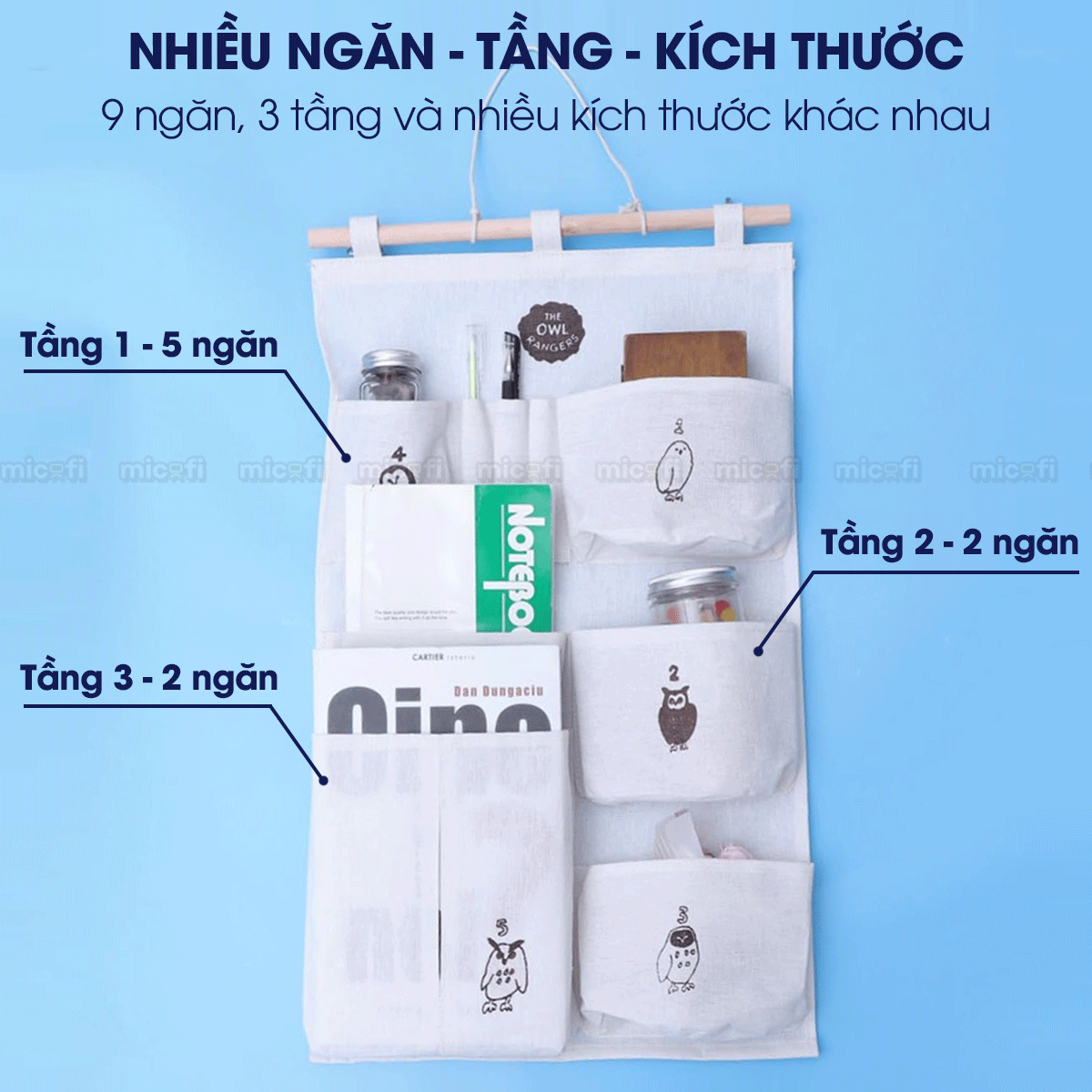 Túi Vải Đựng Đồ Treo Tường Micofi, Túi Treo Đựng Đồ Đa Năng Nhiều Ngăn Vải Lanh Cotton Hoạ Tiết Treo Cửa