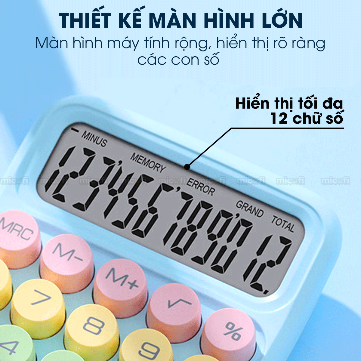 Máy Tính Cầm Tay Micofi Phím Cơ, Máy Tính Cầm Tay Mini Màu Pastel Cute Bấm Tay Điện Tử Bỏ Túi 12 Số Tính Toán Tặng Pin
