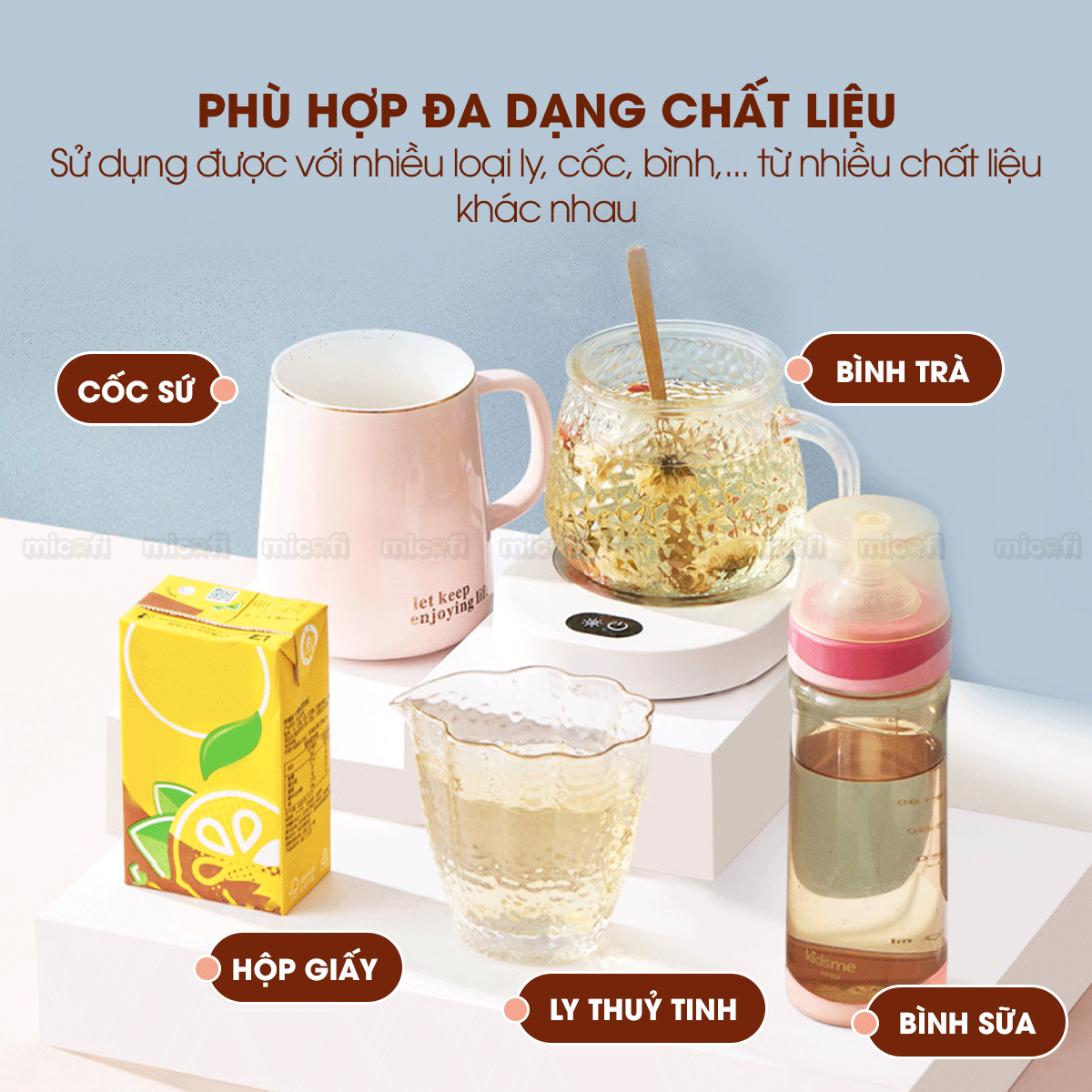 Đế Giữ Nhiệt Đồ Uống Micofi, Đế Để Ly, Khay Giữ Nhiệt Lót Đựng Ly Mini Làm Ấm Cốc Đựng Nước Cà Phê, Sữa, Trà 55 Độ C