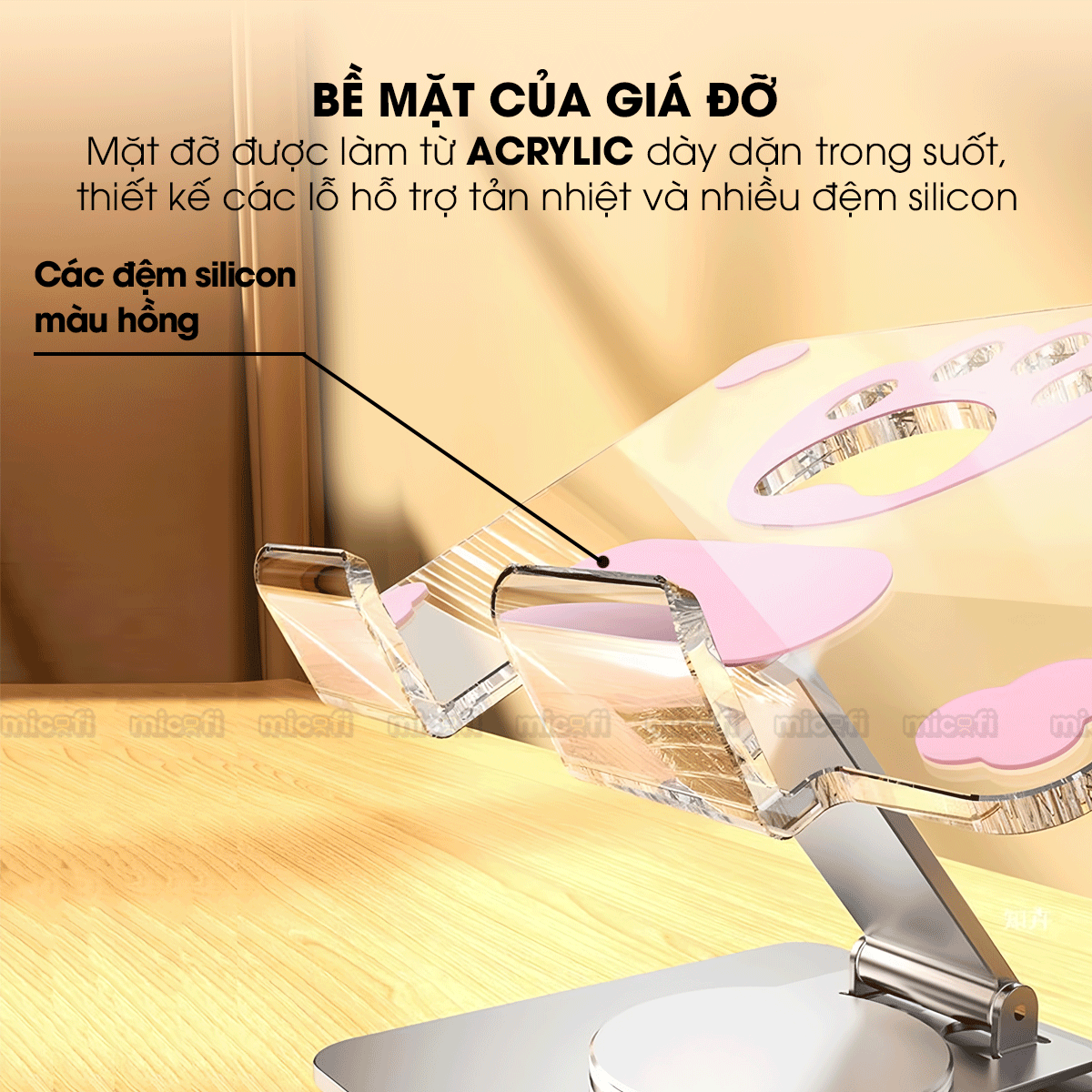 Giá Đỡ Ipad Micofi, Kê Điện Thoại, Giá Đỡ Máy Tính Bảng Xoay 360 Độ, Kệ Ipad Tản Nhiệt Tablet Acrylic Kim Loại